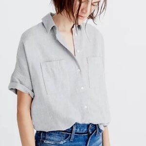 Madewell Light Gray Relaxed Button-Up Shirt courier blouse brushed cotton XXS